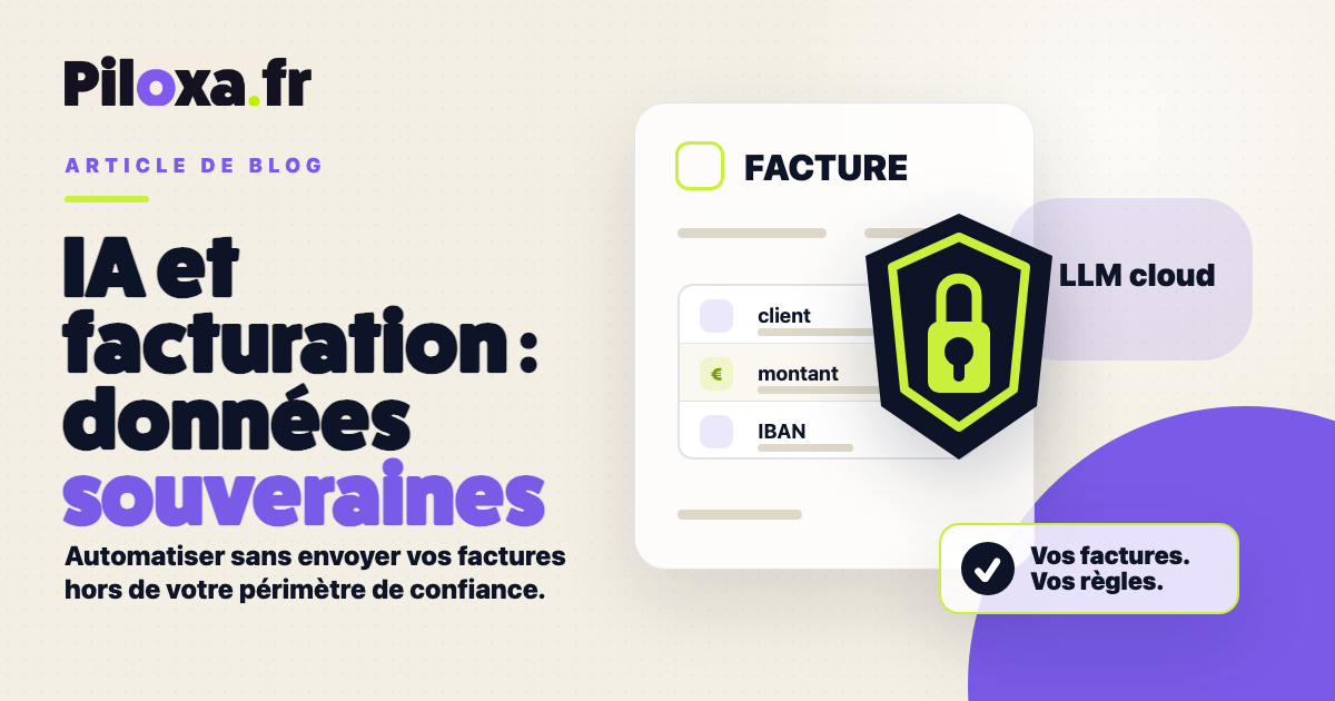 Illustration éditoriale montrant des données de facturation protégées face à un LLM cloud
